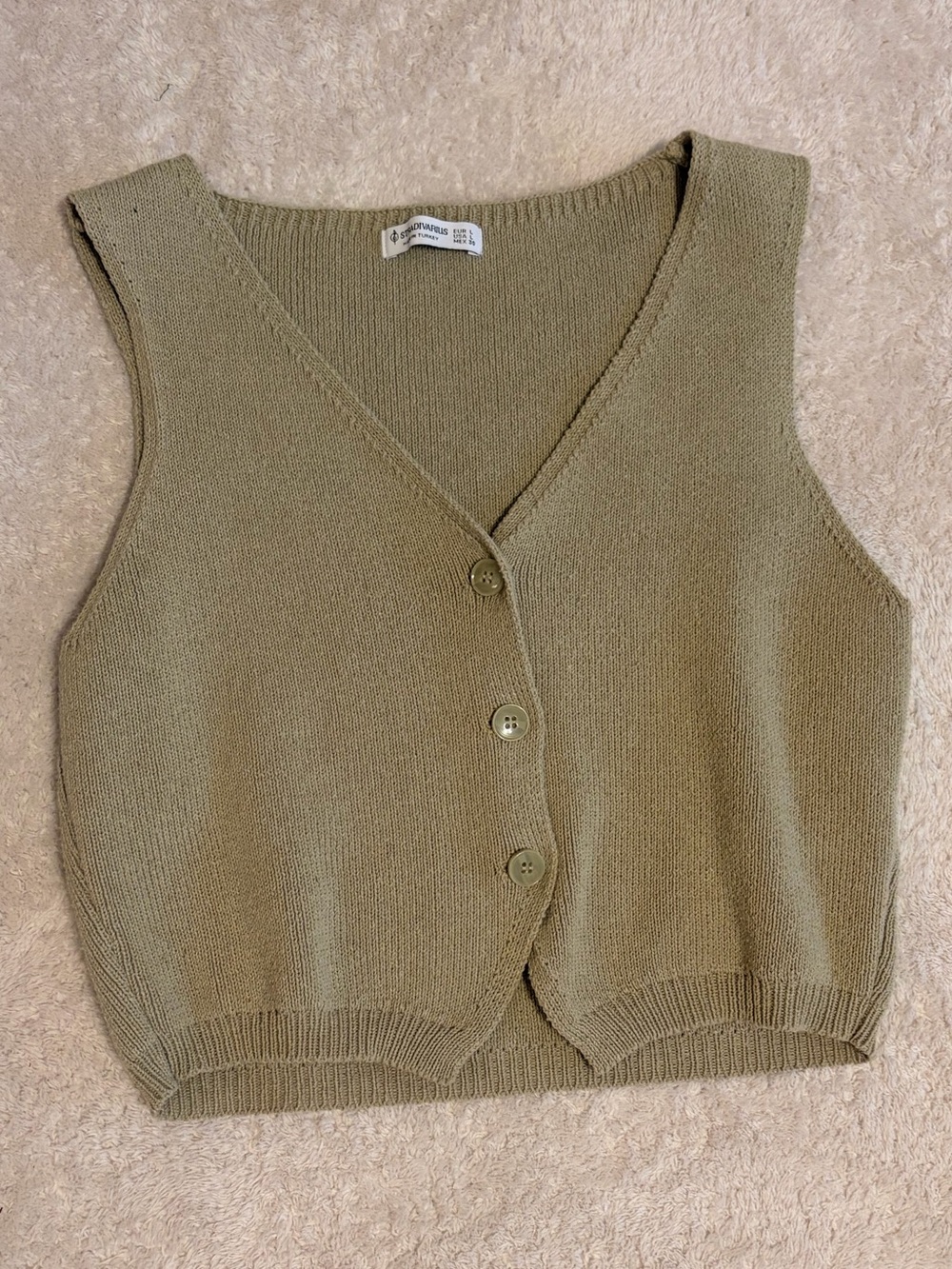 stradivarius Olive Green Knit Button Front Vest